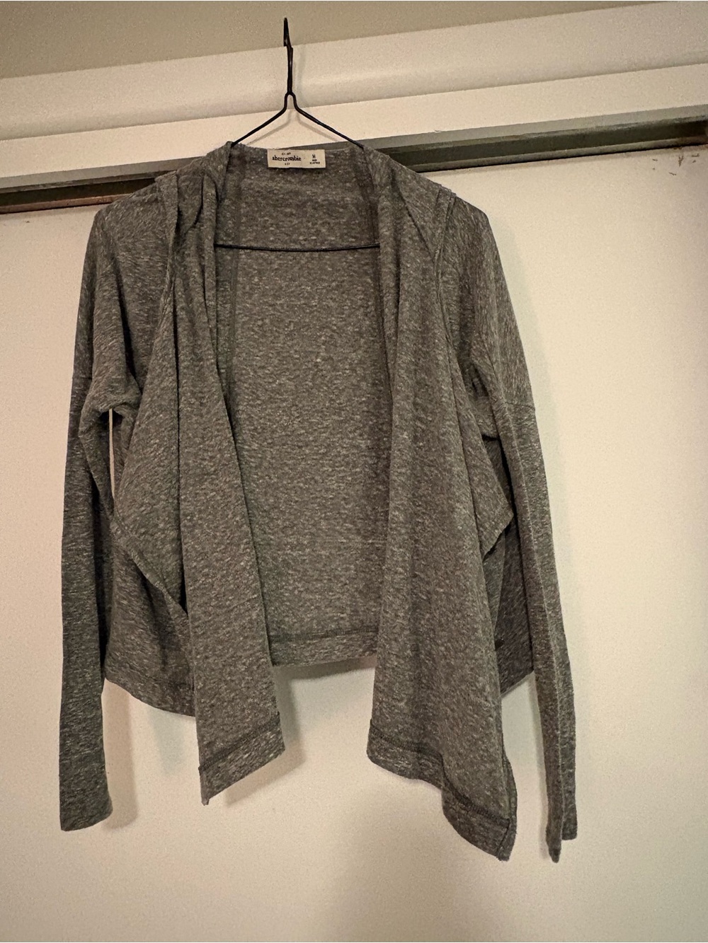Girls Lightweight Gray Open-Front Hooded Cardigan Sweater Size M